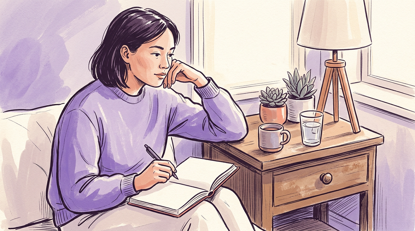 A serene, minimalist flat-lay of fertility tracking tools including a basal body thermometer, a clean journal, and soft morning sunlight on a wooden nightstand, symbolizing gentle and precise bodily awareness