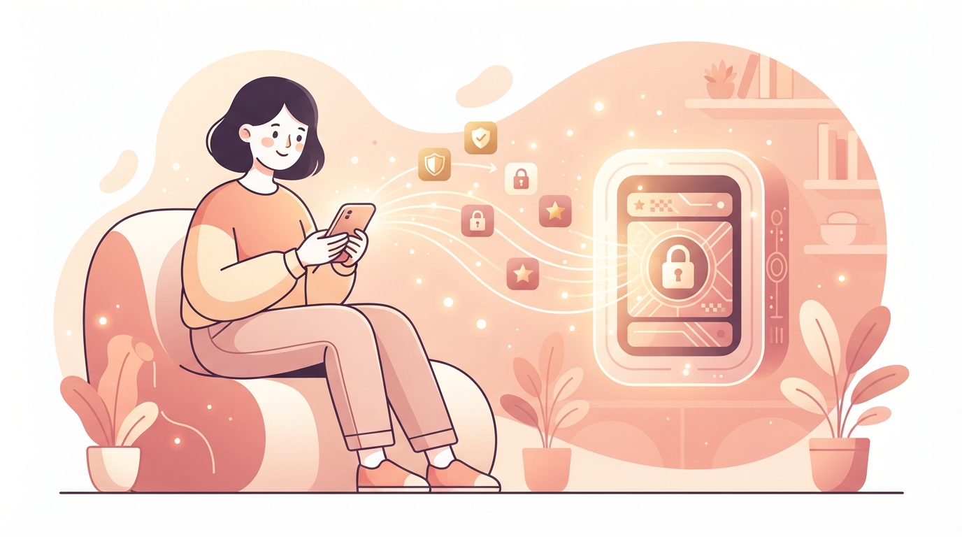 Abstract illustration depicting digital privacy, secure offline database and mobile data encryption vault