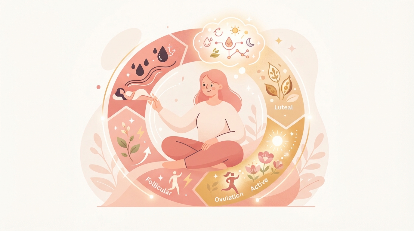Abstract illustration depicting understanding the four phases of your menstrual cycle and visual health concepts