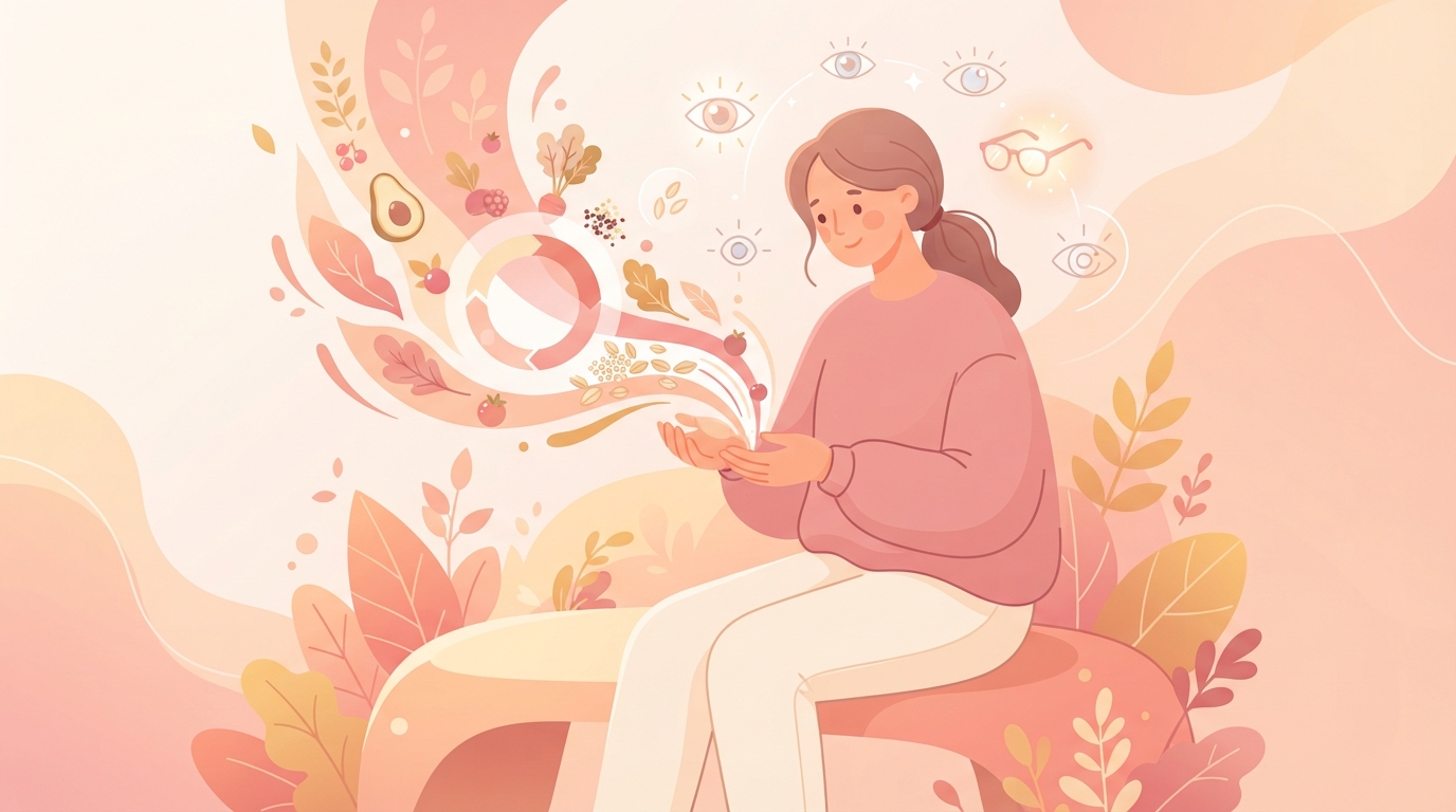 Abstract illustration depicting understanding the link between nutrition and your menstrual cycle and visual health concepts