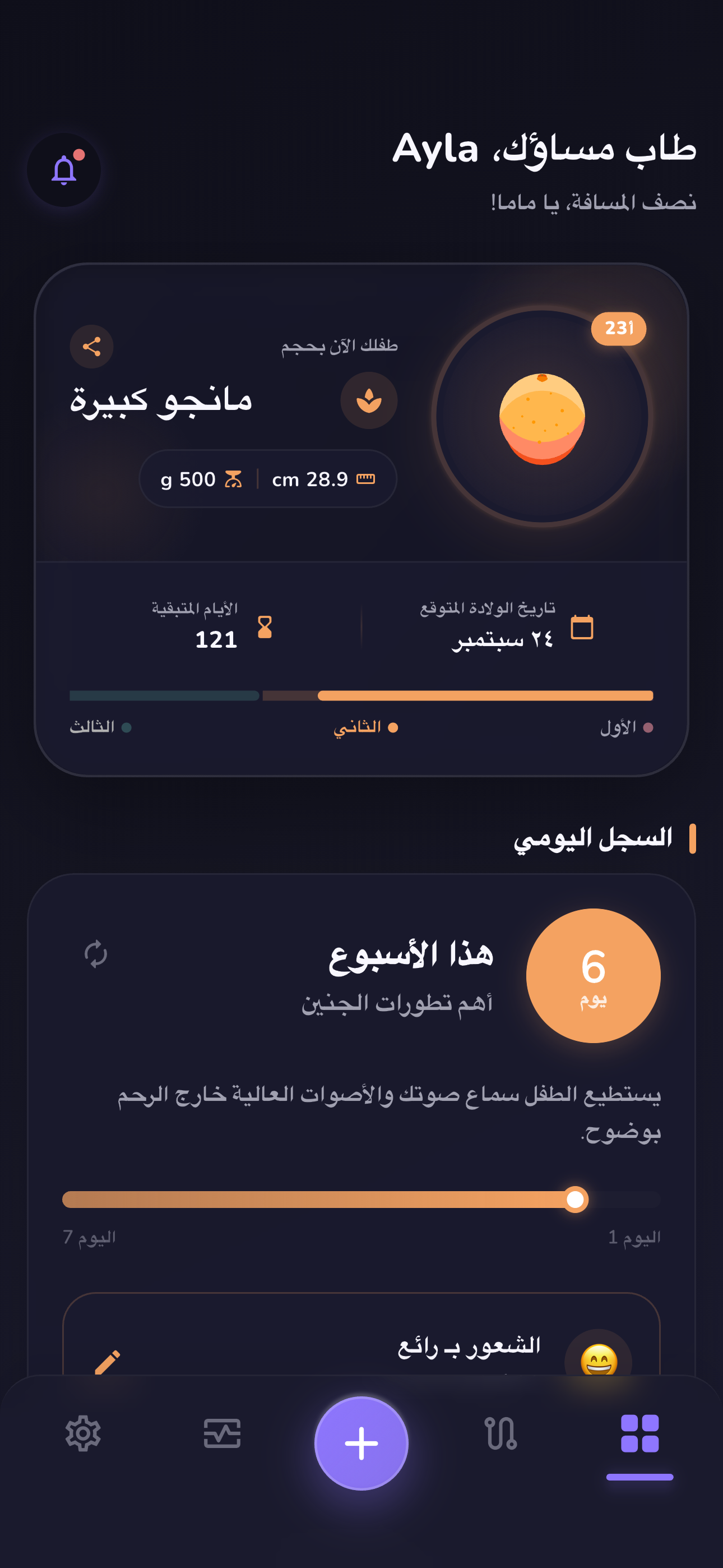 شاشة إحصائيات الدورة في الوضع الفاتح