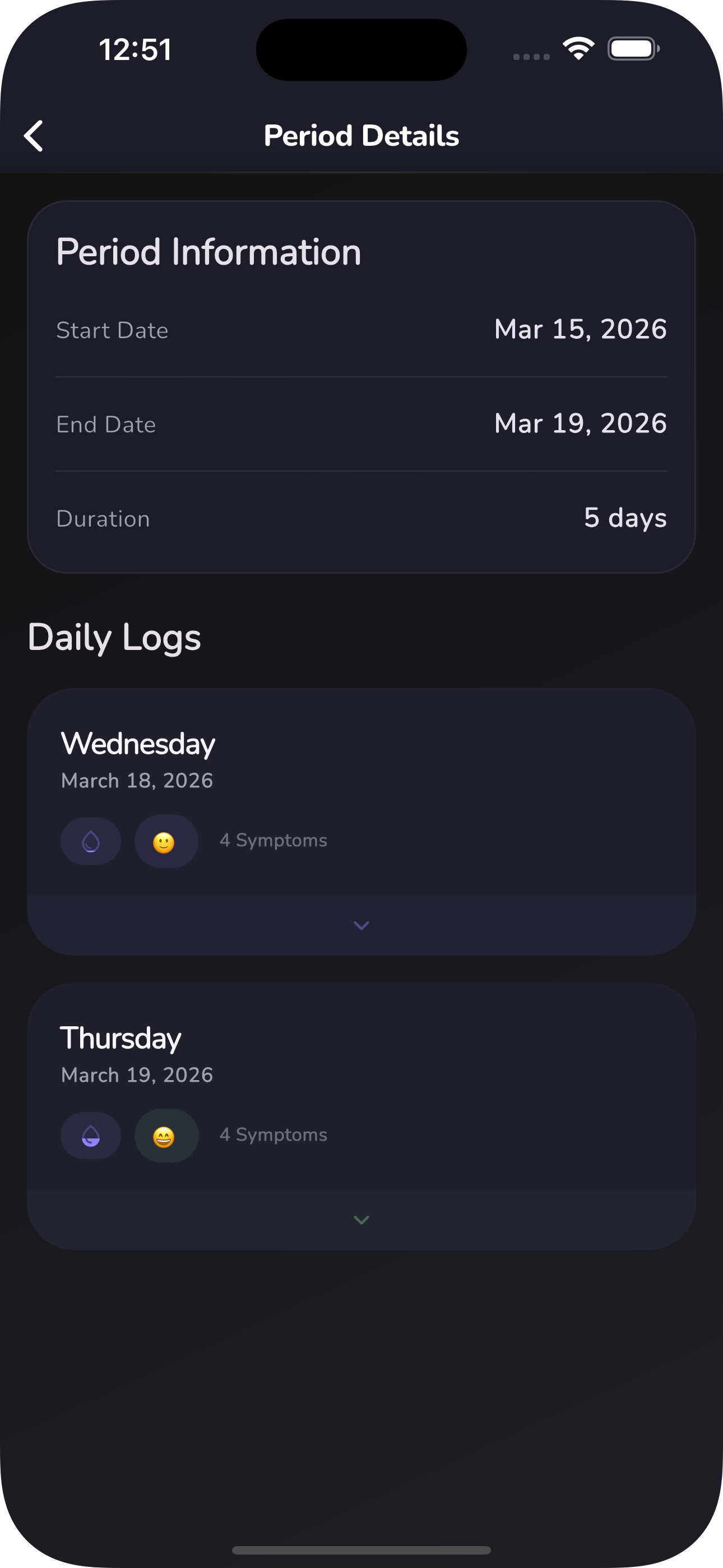 Día de periodo en modo oscuro