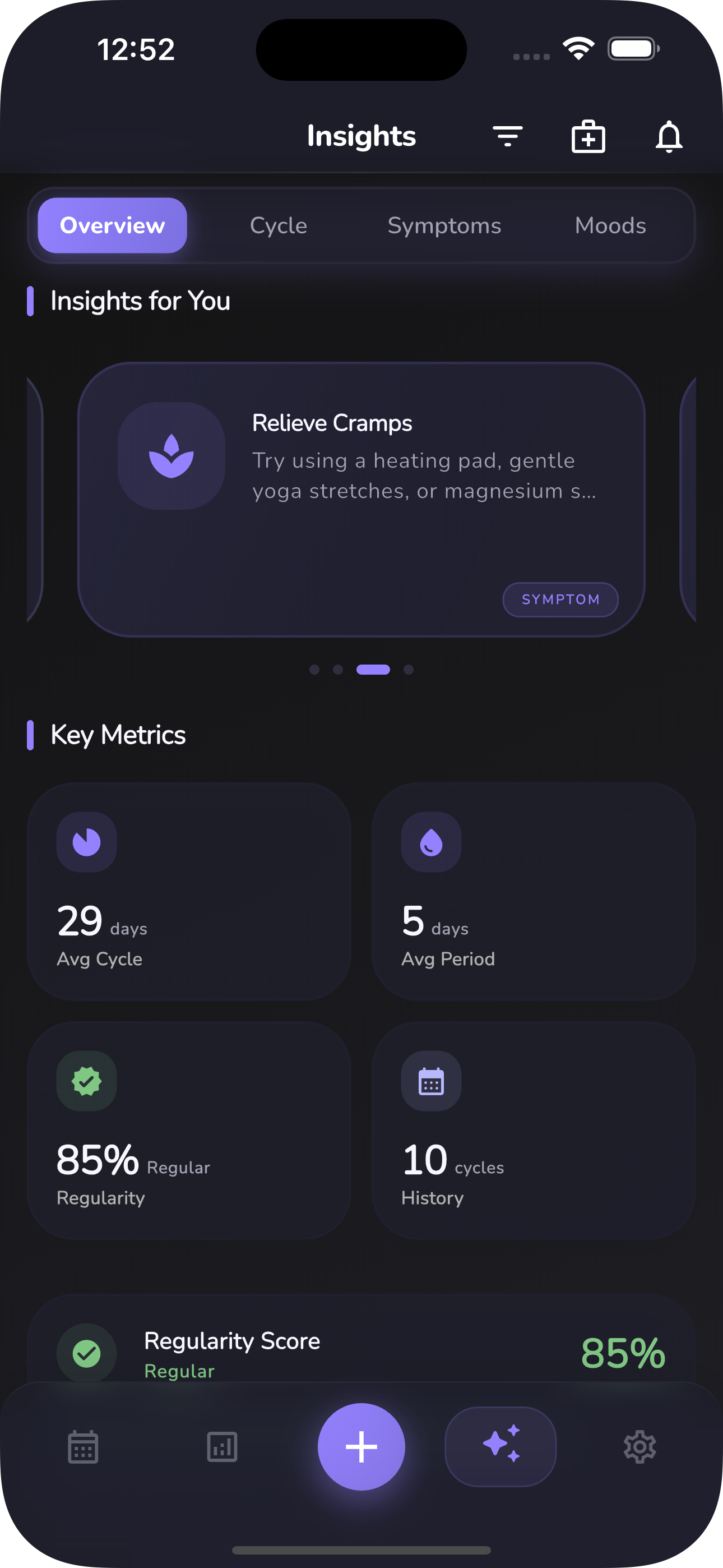 Pantalla de análisis en modo oscuro