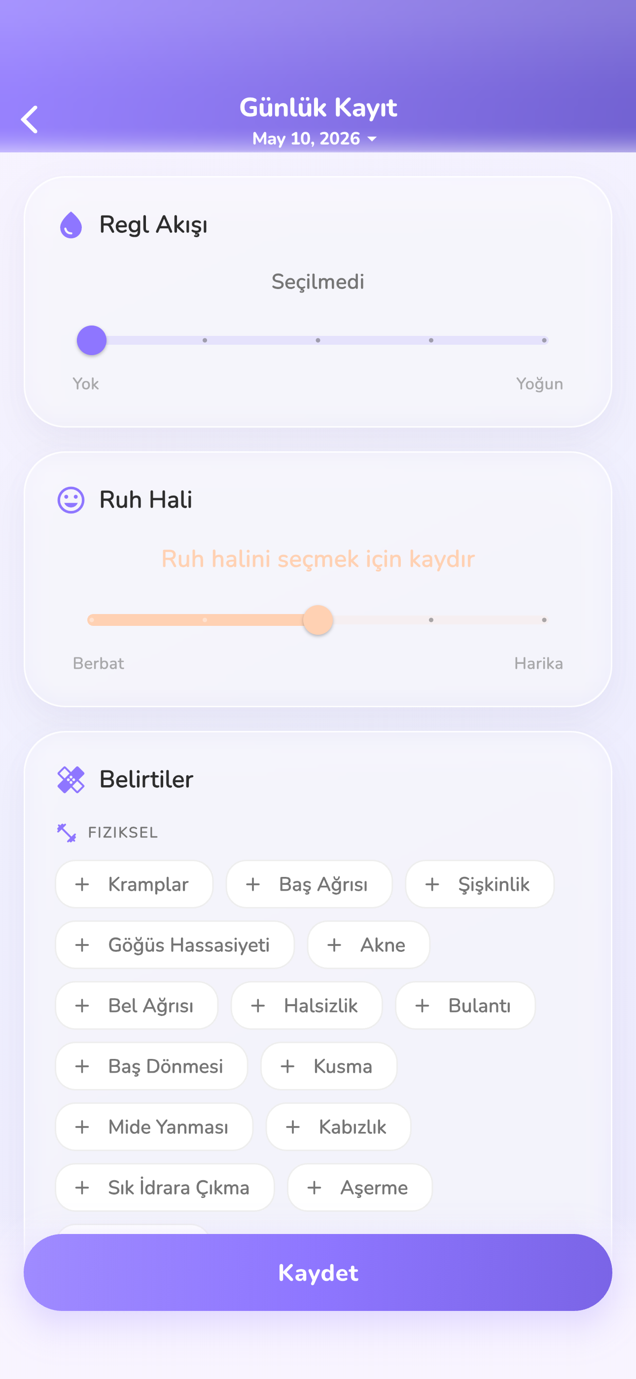 Semptomları Hızlıca Kaydet